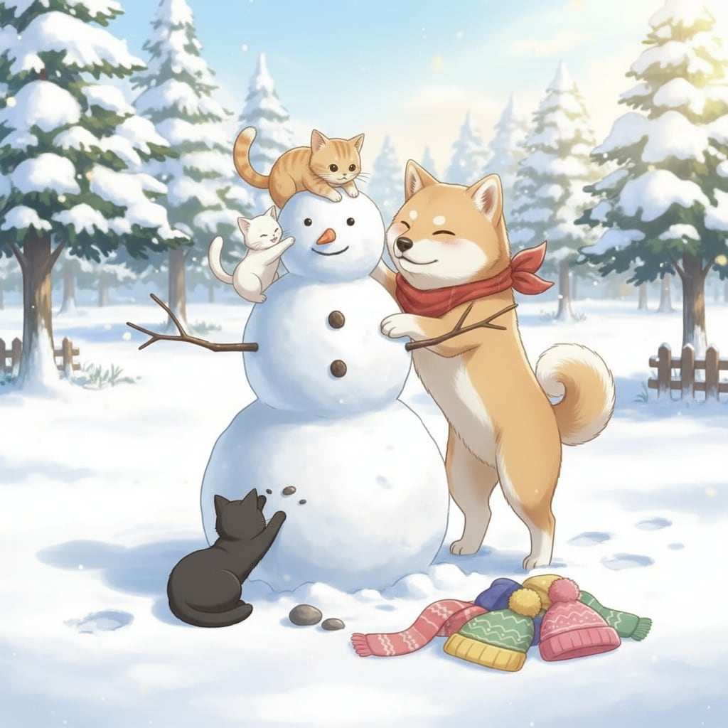 雪だるま作り🐶😺