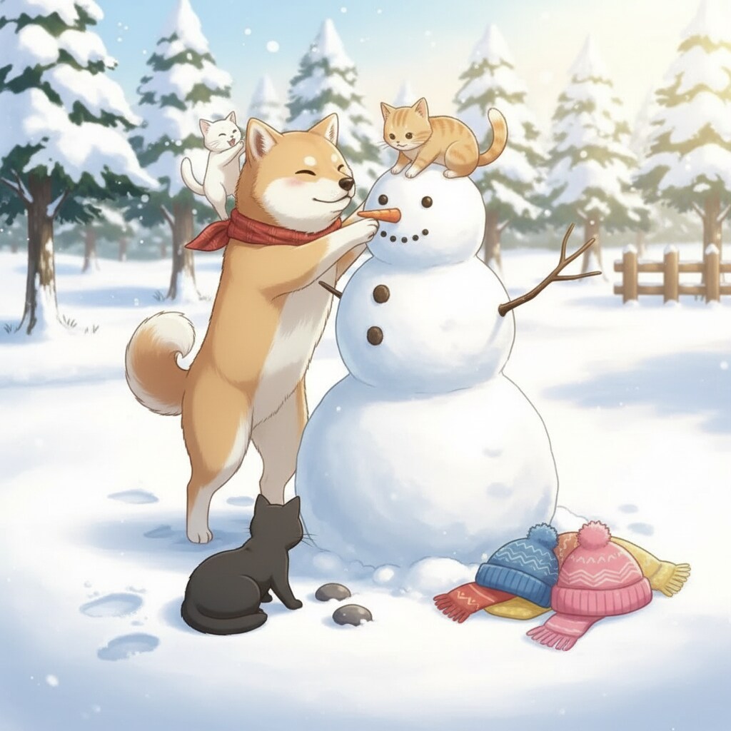 雪だるま作り🐶😺 | の人気AIイラスト・グラビア