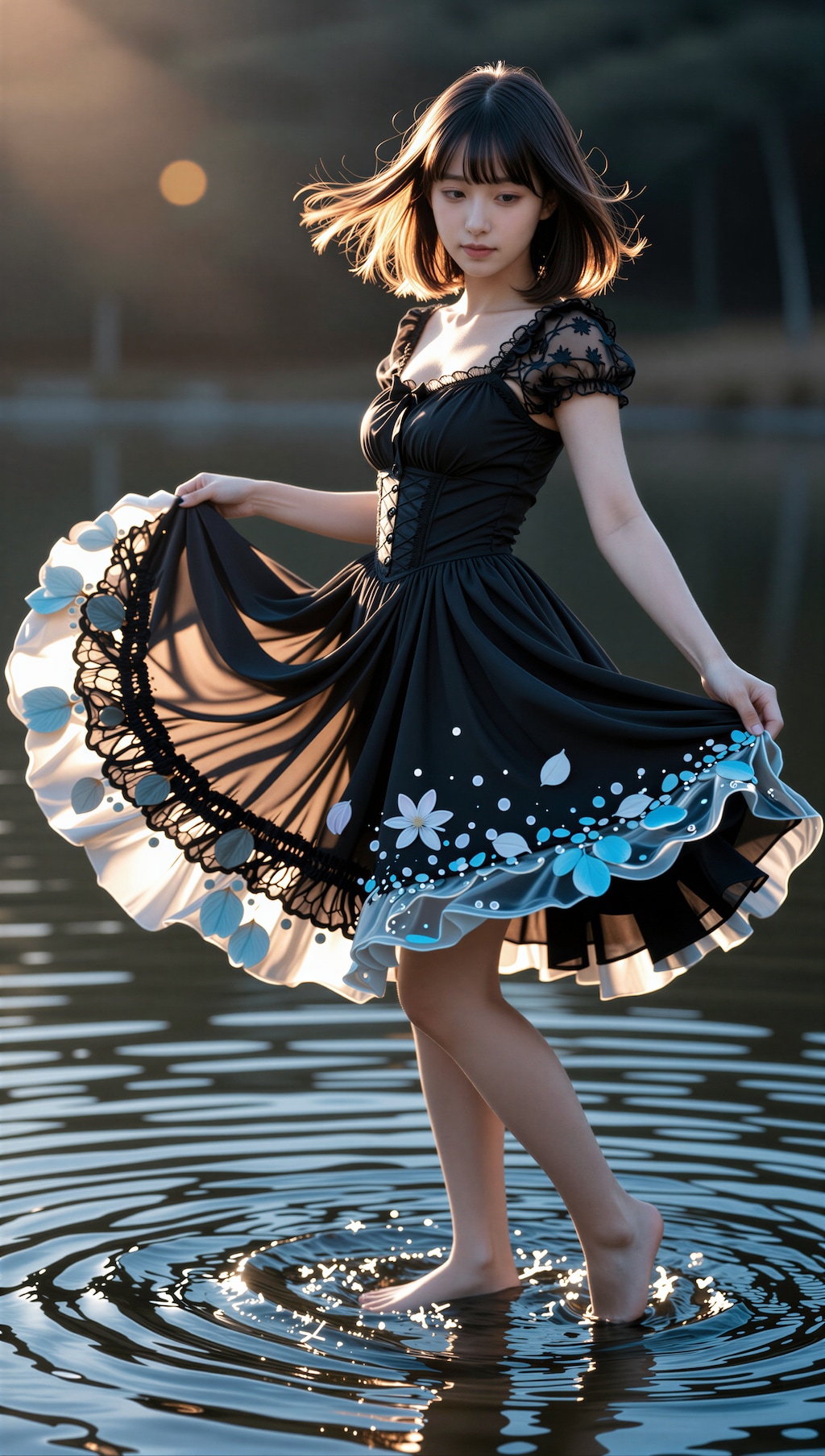 水辺に舞うドレス