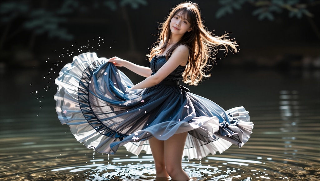 水辺に舞うドレス