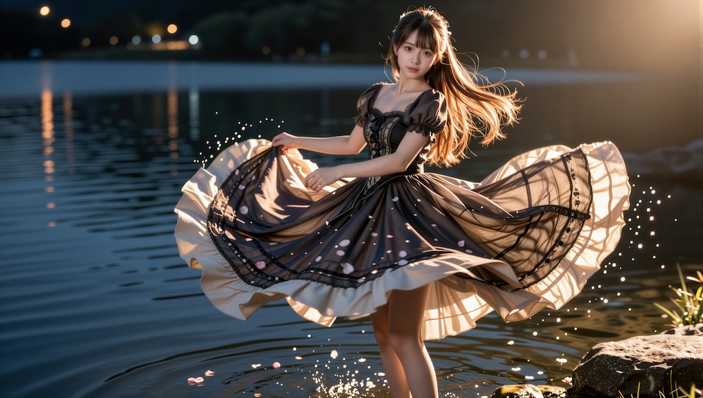 水辺に舞うドレス