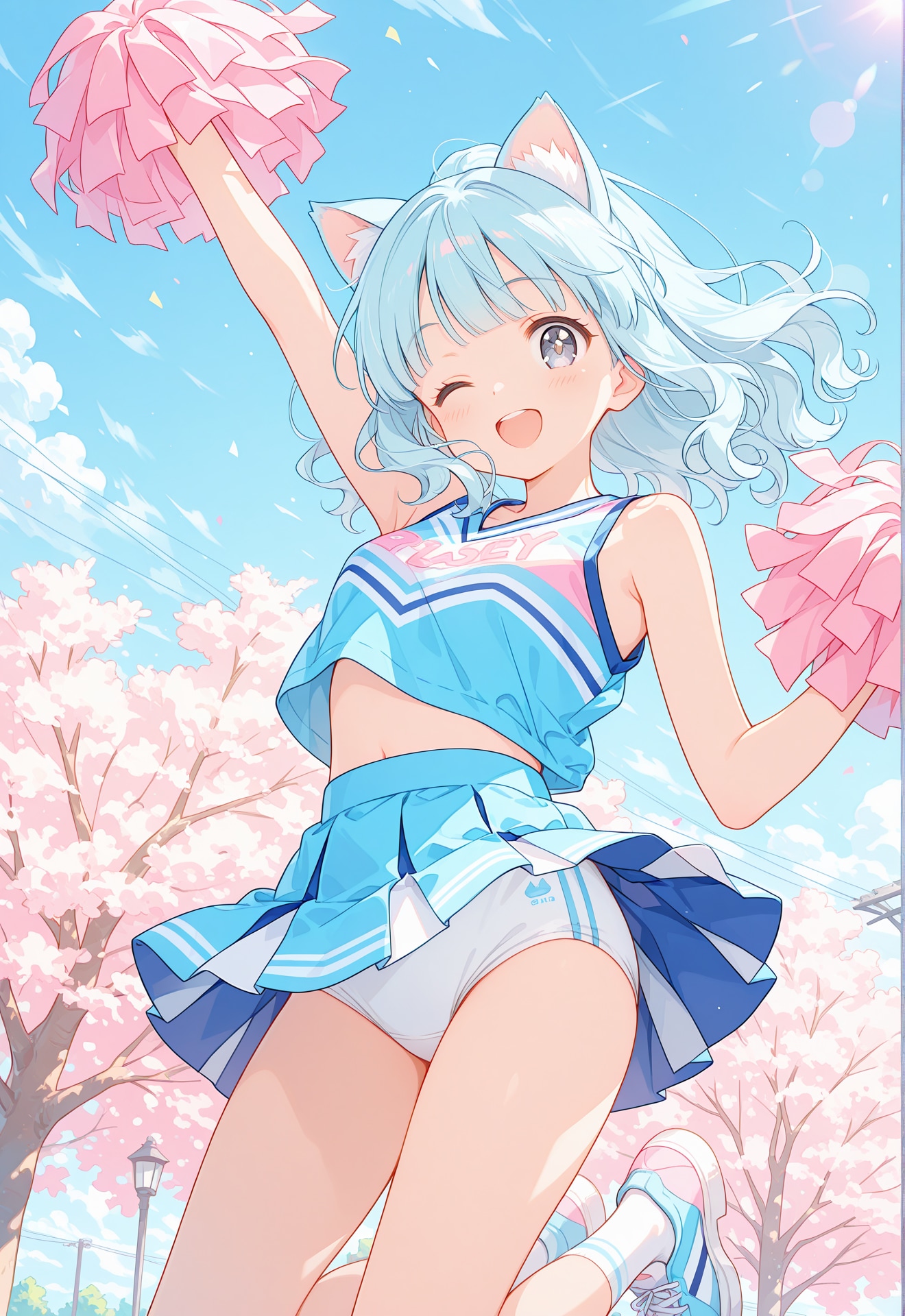 応援する青髪ちゃん | の人気AIイラスト・グラビア