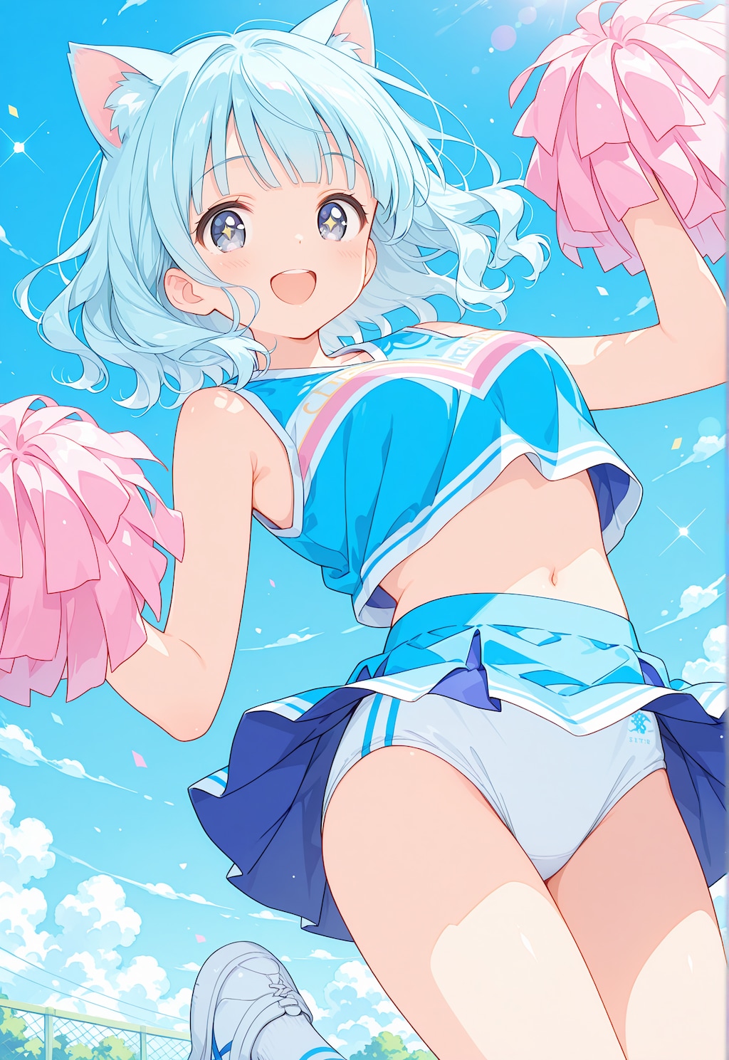 応援する青髪ちゃん
