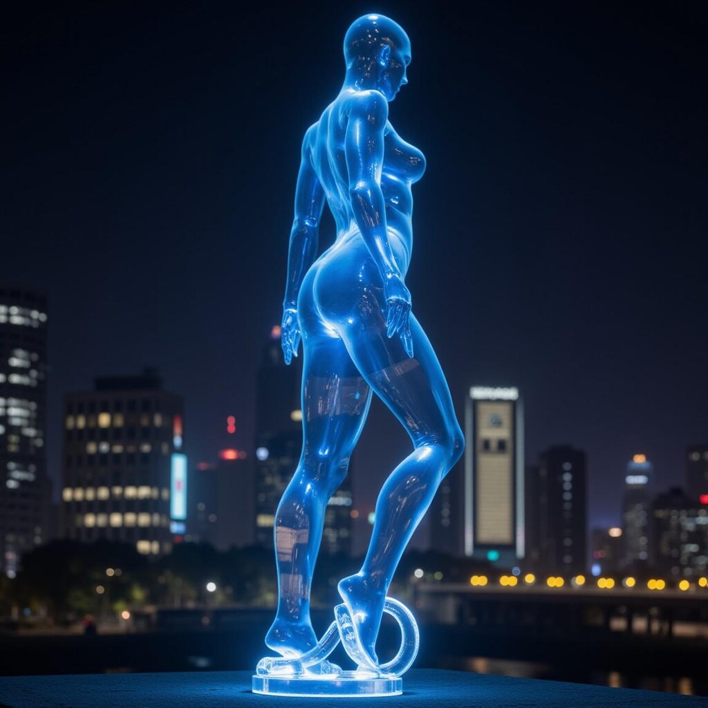 Glass statue in front of the museum.