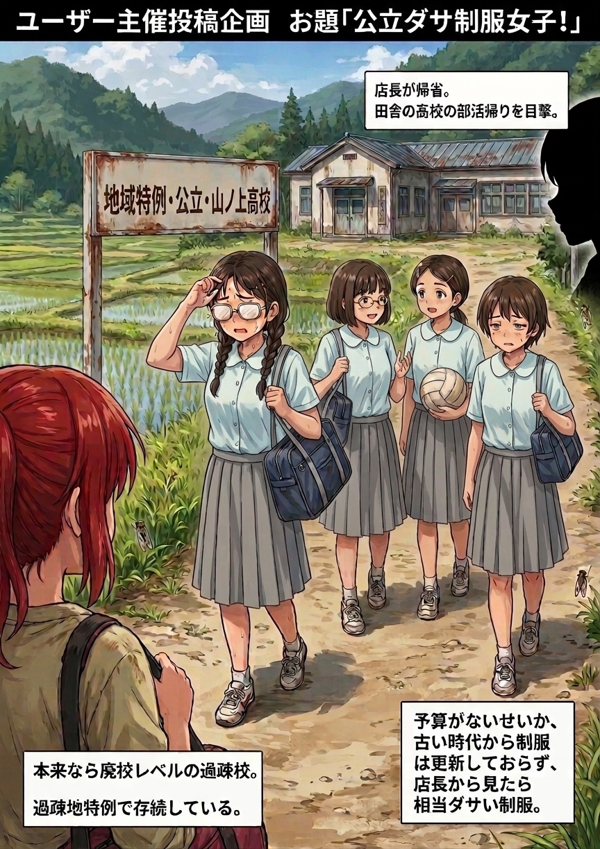 【公立ダサ制服女子！】過疎地の古い制服、廃校危機の日常 | の人気AIイラスト・グラビア