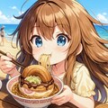 海の家でラーメンを食べる小さな女の子 2枚目