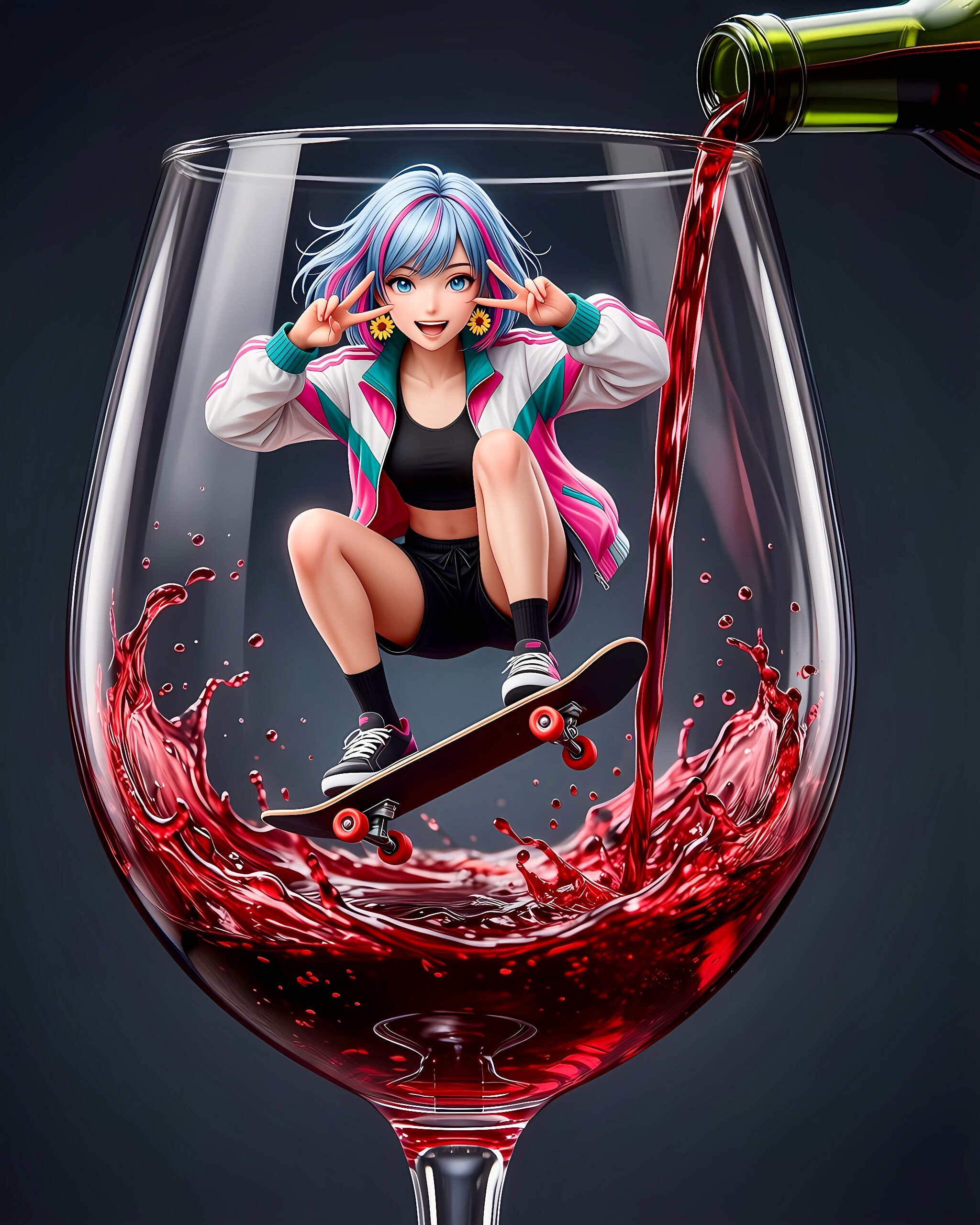 ワイングラスskateboart/雫ちゃん | の人気AIイラスト・グラビア