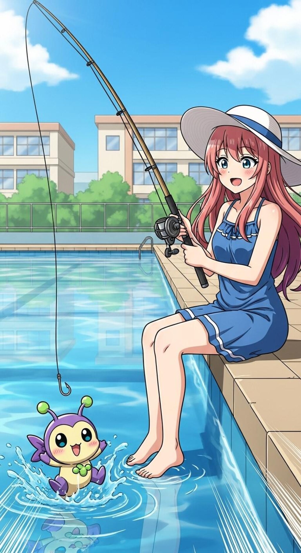 えすてぃさんの釣り調査のお手伝い(学校のプール)