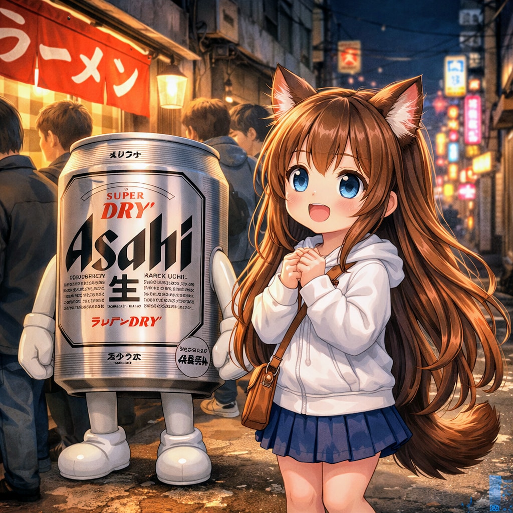 繁華街のラーメン屋に並ぶ小さな女の子