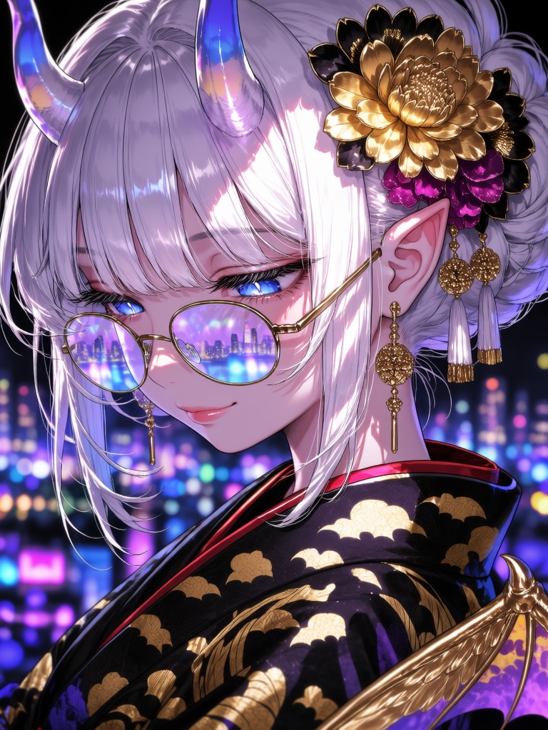 ネオンの街に佇む悪魔の女の子 | の人気AIイラスト・グラビア