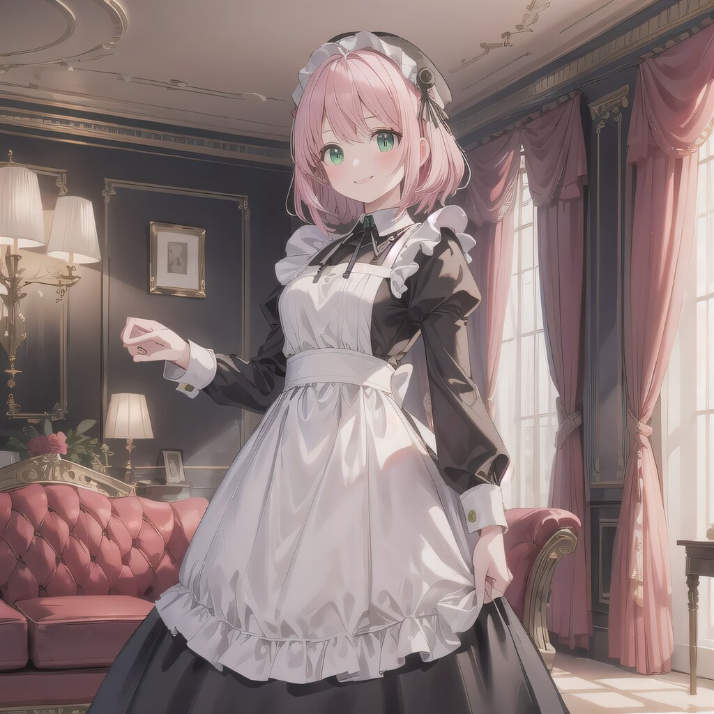 ピンク髪ボブでメイド服の少女２