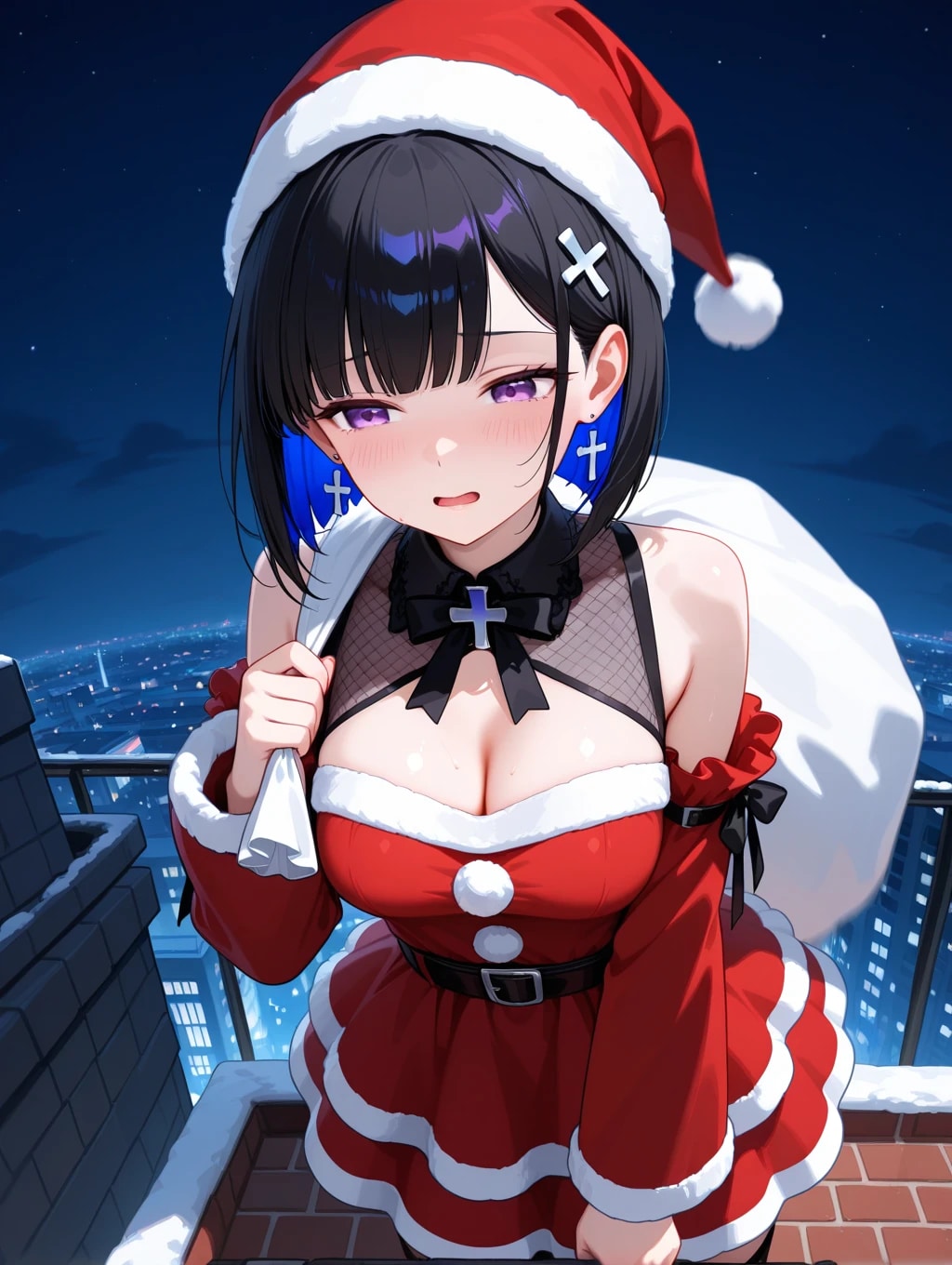 うまく煙突に入れないサンタさん