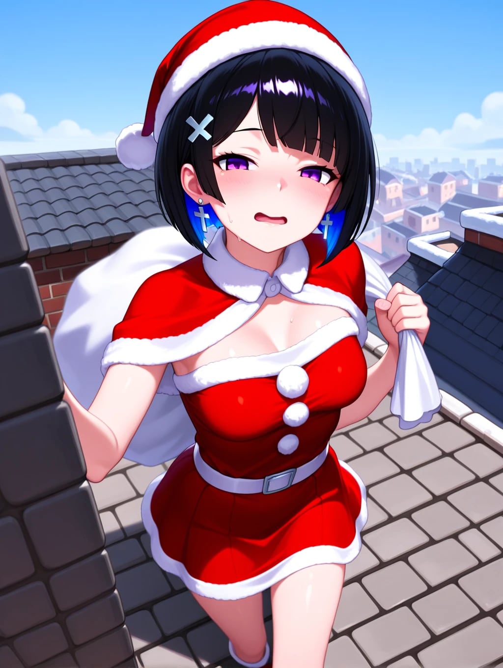 うまく煙突に入れないサンタさん