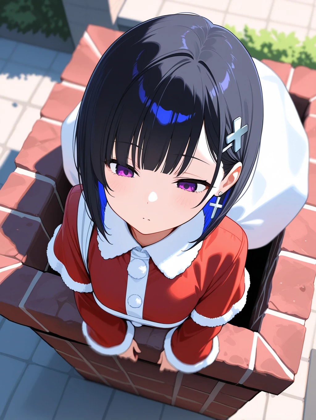 うまく煙突に入れないサンタさん