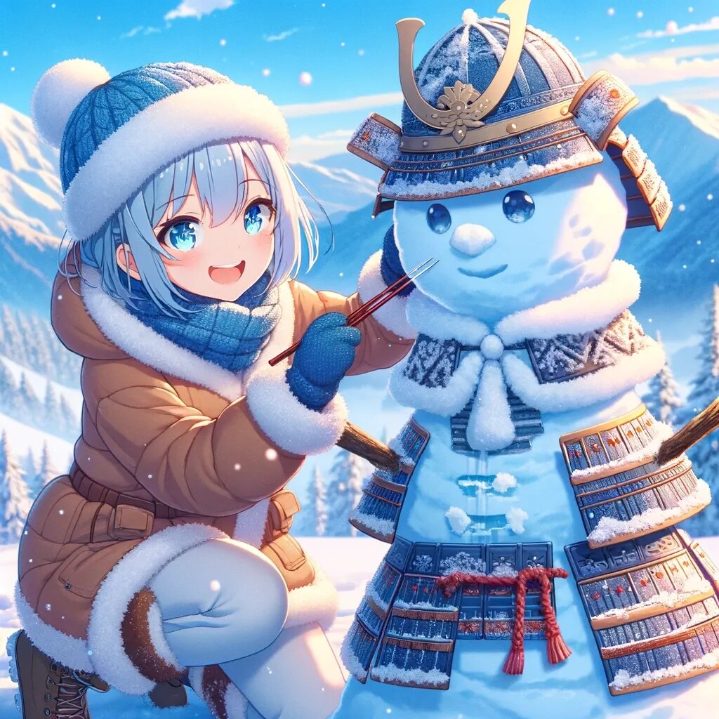 侍の雪だるまを作る