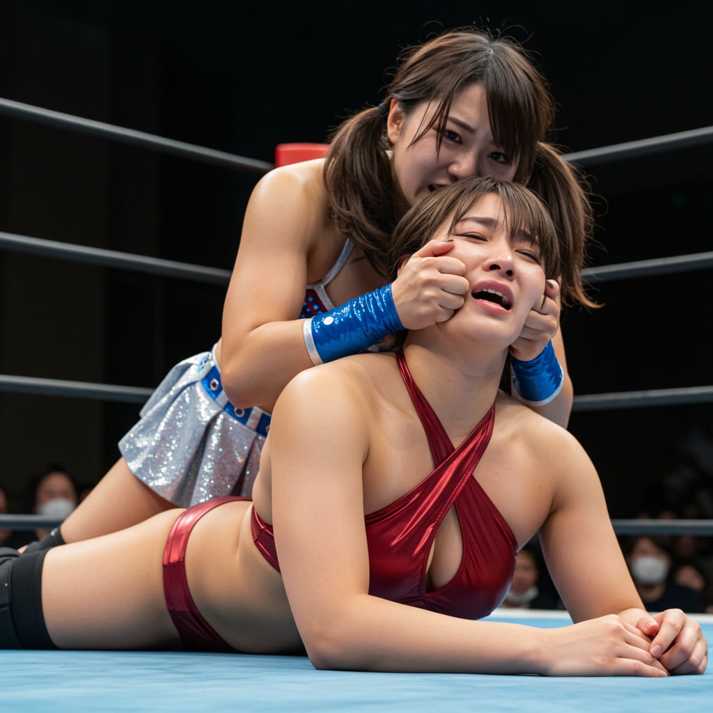 MIKURU(23)にキャメルクラッチをされるYURINA(26)