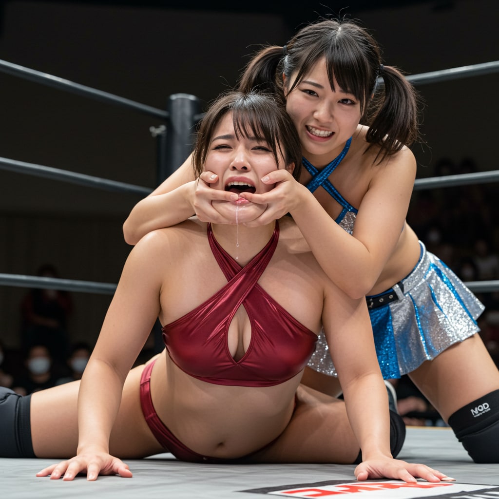 MIKURU(23)にキャメルクラッチをされるYURINA(26)