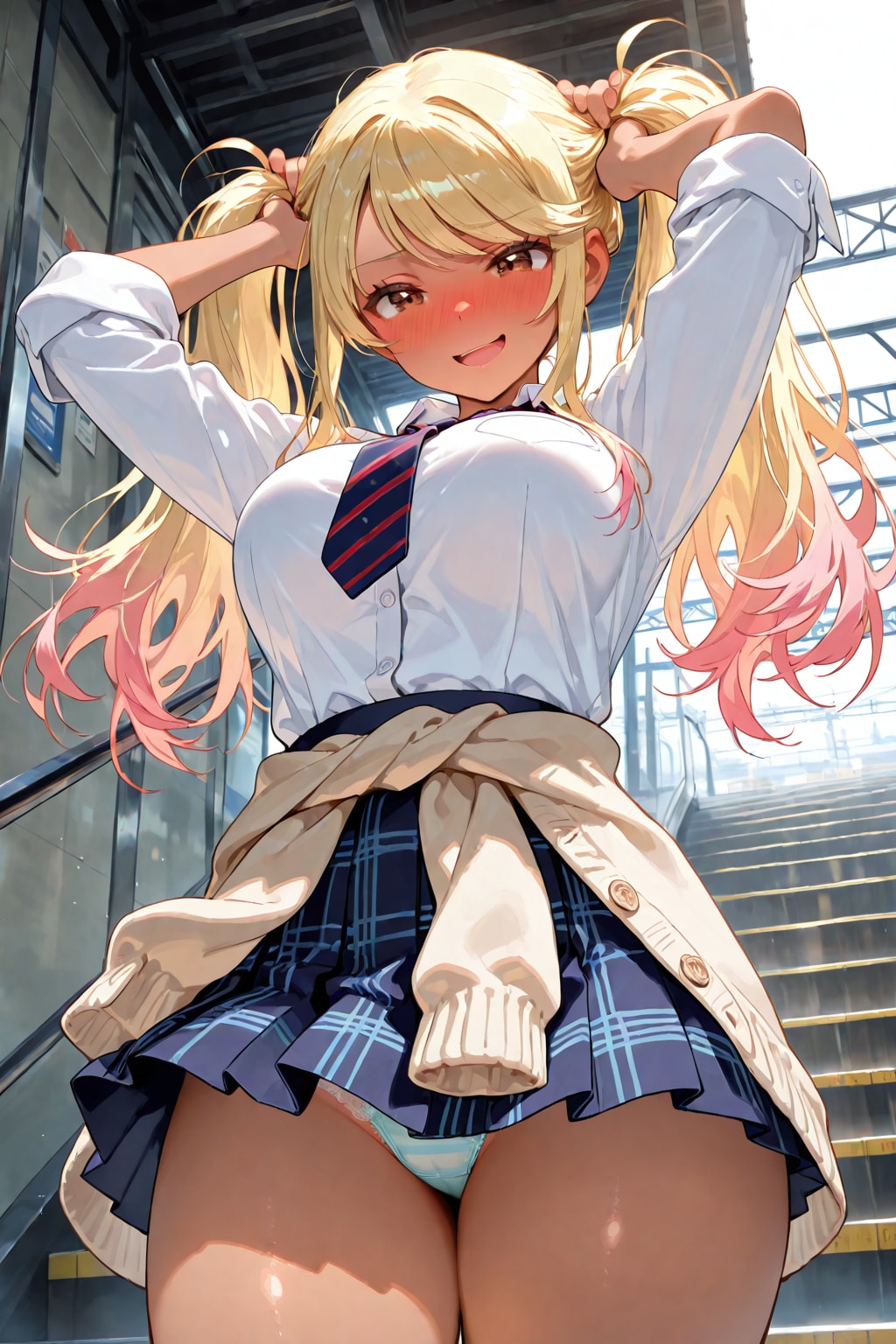 手でツインテを結んだら見えてしまったギャルちゃん💞
