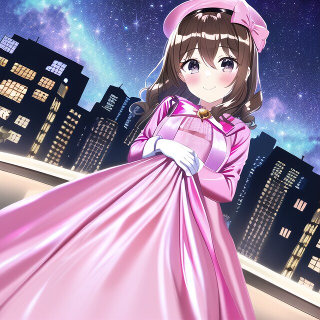 ピンクサテンドレスの少女