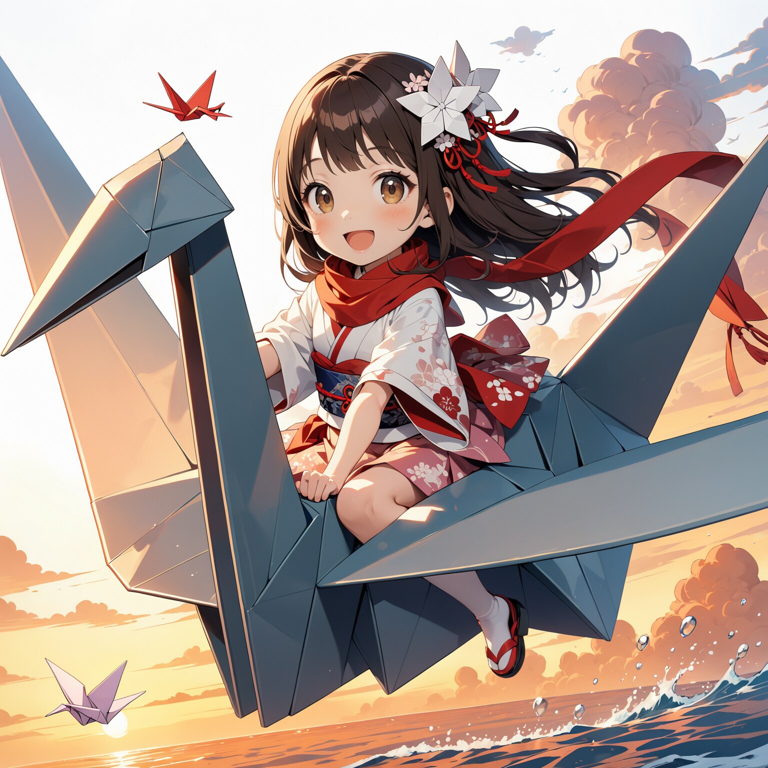 折り鶴に乗る