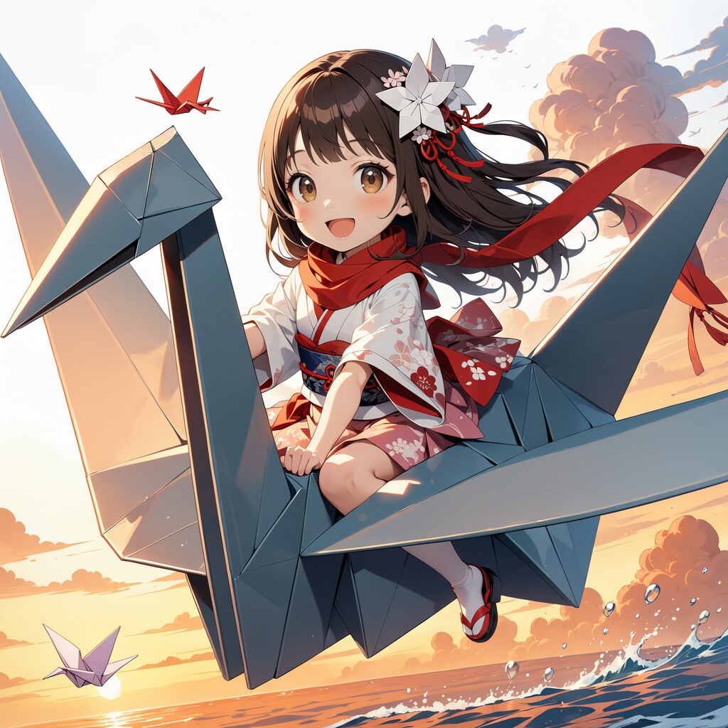 折り鶴に乗る