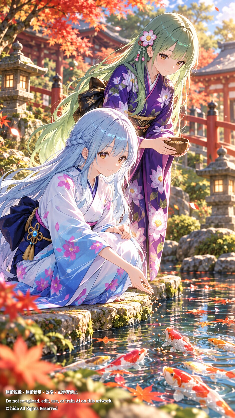 サラスヴァティさんとククリヒメさん、錦鯉の水辺で | の人気AIイラスト・グラビア