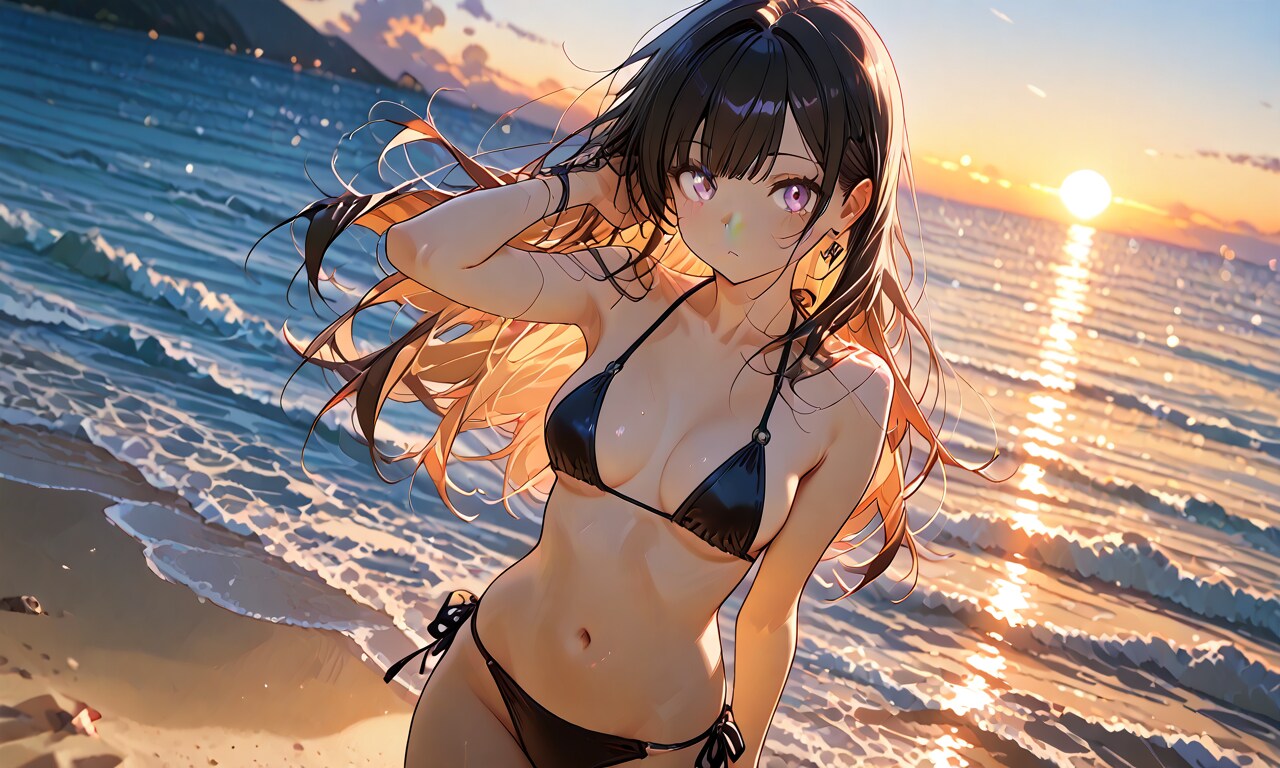 夕日と水着