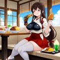 レストランで食べる和服コスプレ空母系人妻 2枚目