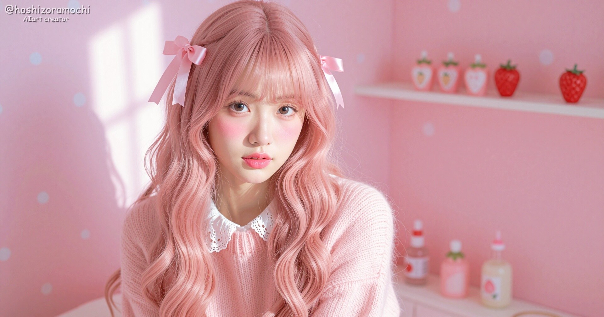 甘いイチゴの甘蜜ドリーム｜ピンクに染まるガーリーでメルヘンなドール調ファンタジー | の人気AIイラスト・グラビア