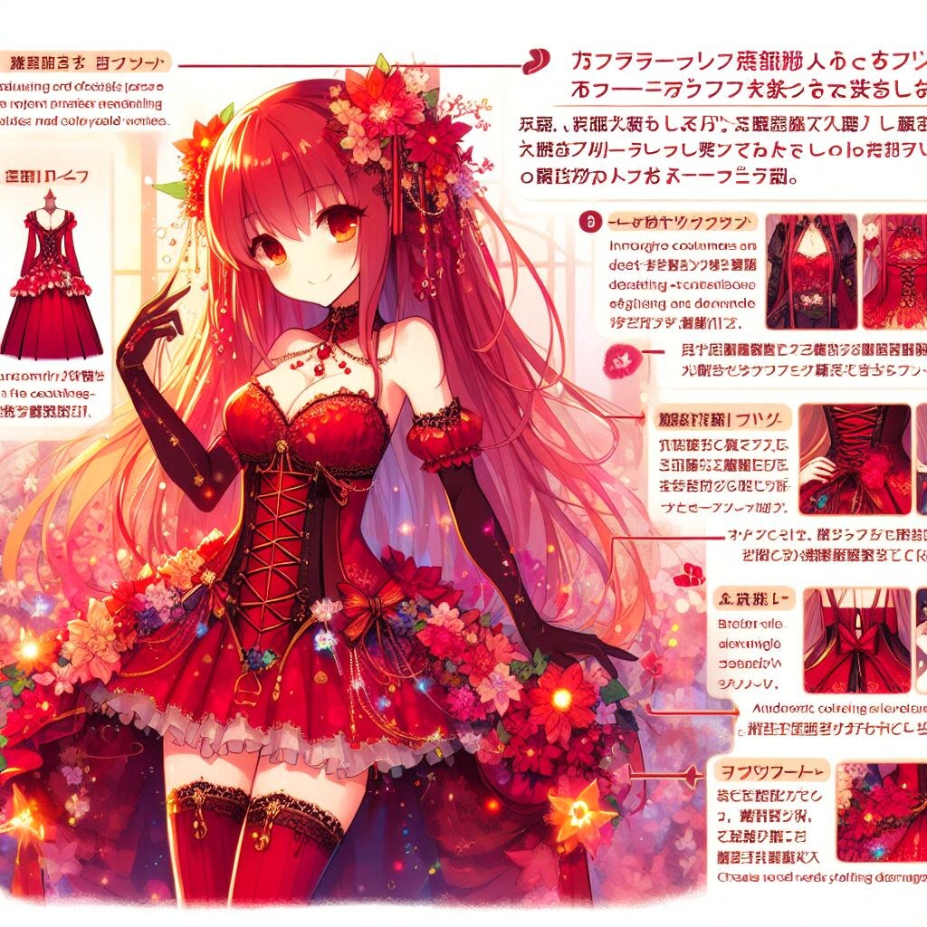レッドミニドレス♦コーデ〜キャラクターシート風〜