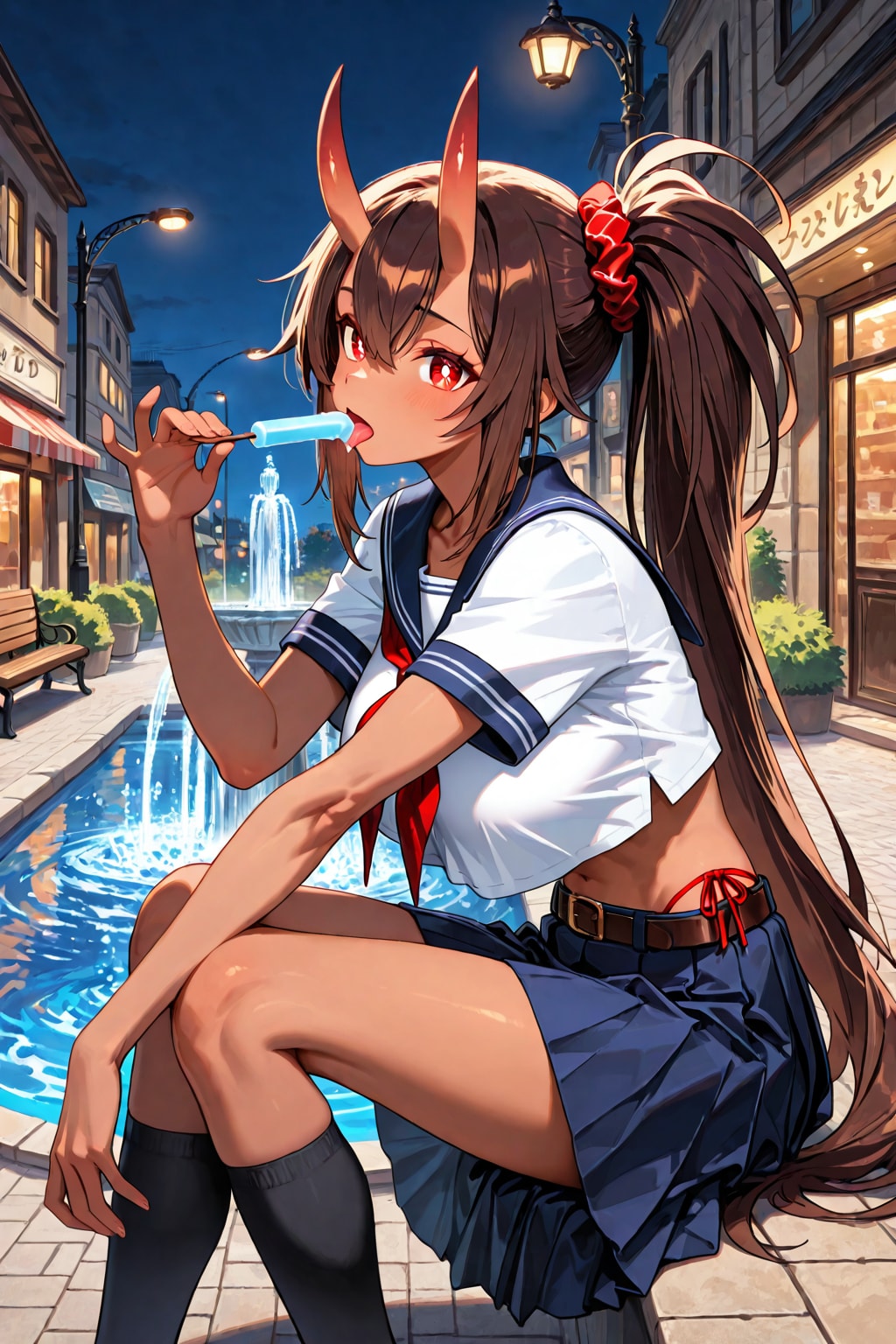 鬼の子、氷を食べる