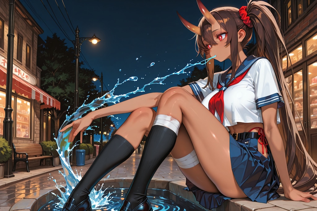 鬼の子、氷を食べる