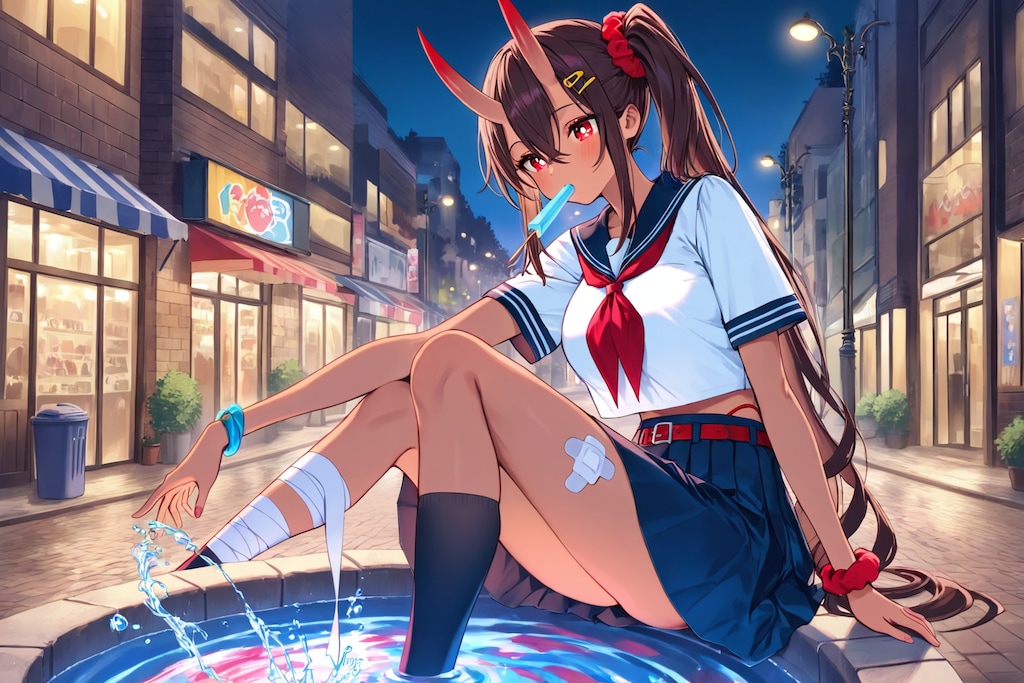 鬼の子、氷を食べる