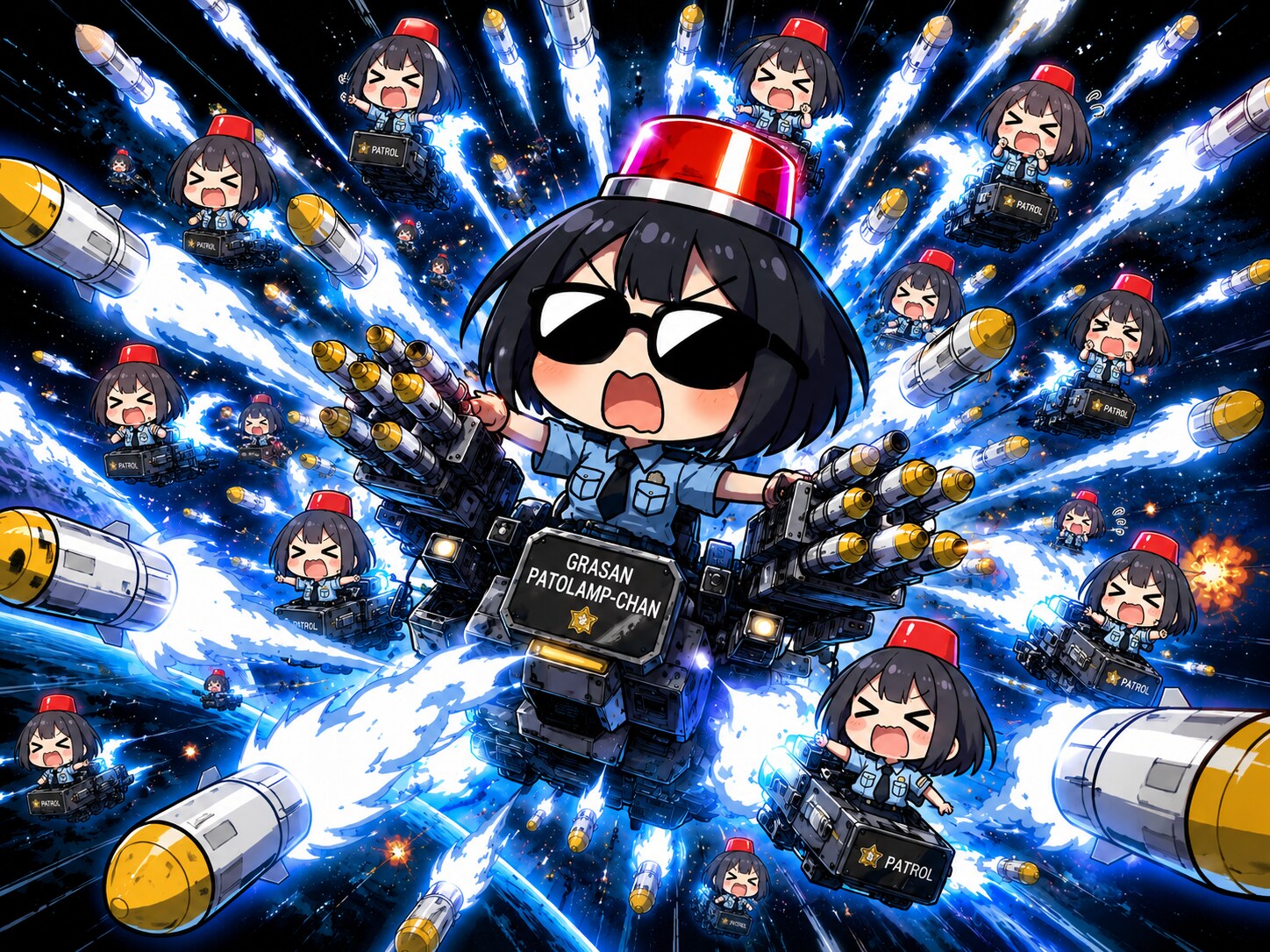 😎 「パトランプちゃん部隊、ミサイル一斉発射！ホシを逃がすな！」 🚨 「「「「了解なのです！ミサイル一斉発射！！！」」」」