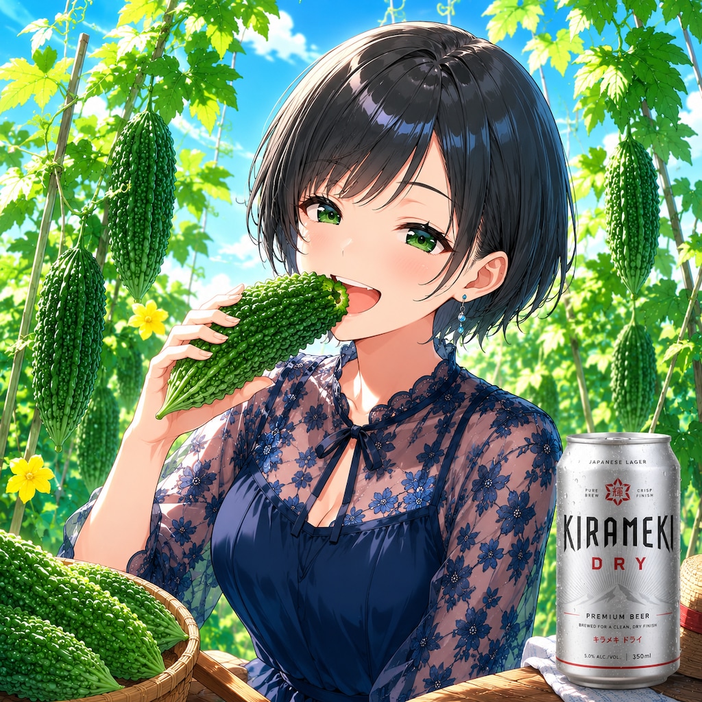 ゴーヤを丸かじりする藍音ちゃん