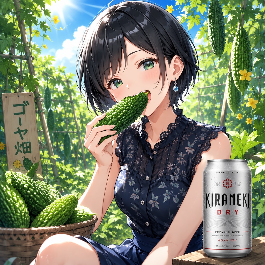 ゴーヤを丸かじりする藍音ちゃん