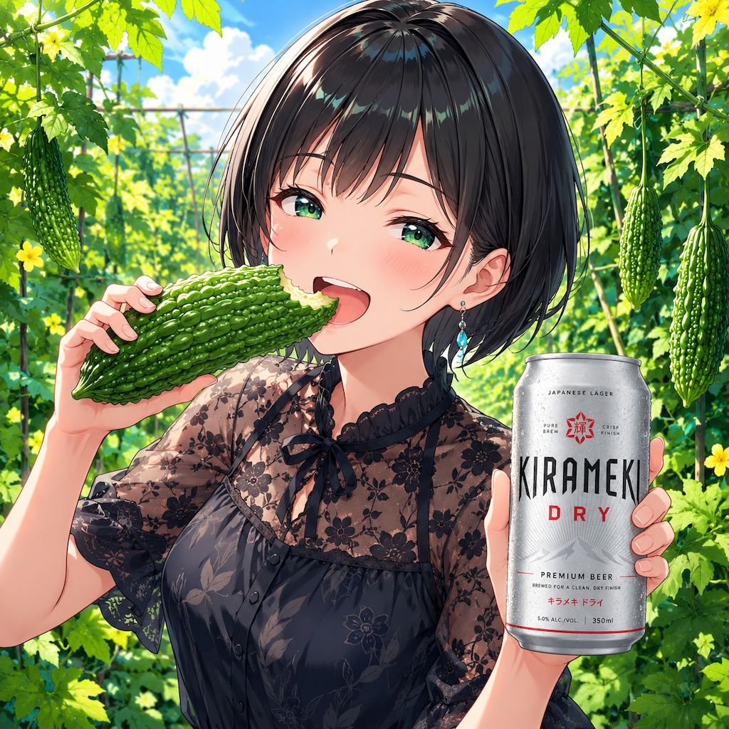 ゴーヤを丸かじりする藍音ちゃん