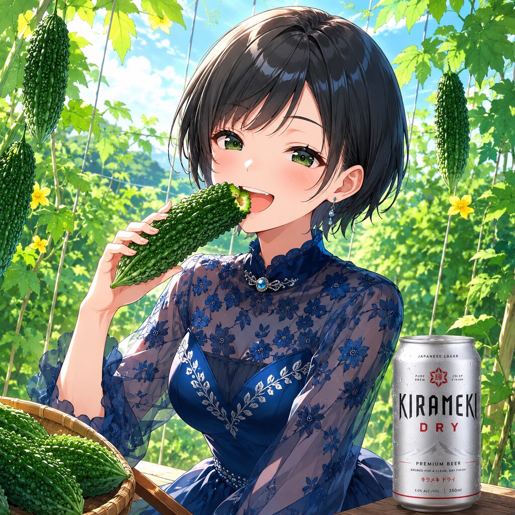 ゴーヤを丸かじりする藍音ちゃん