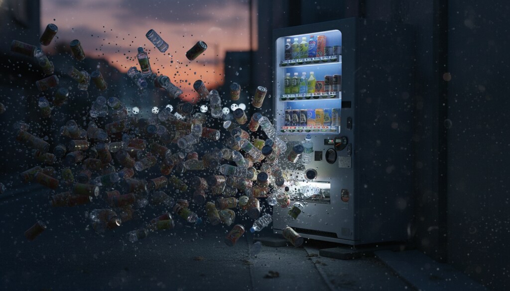 内容物を吐き出した自販機