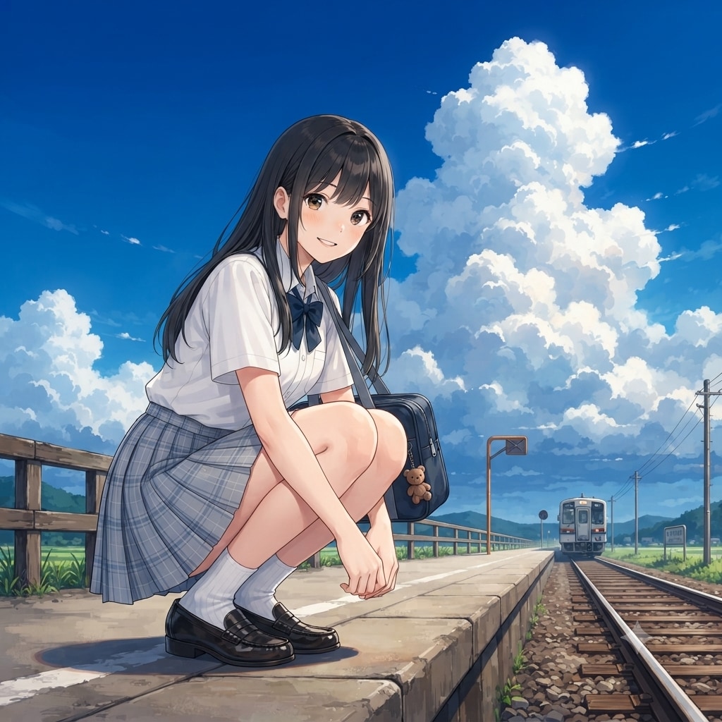 駅のホームの少女