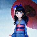 雨の中、傘をさす黒髪和服幼女 5枚目