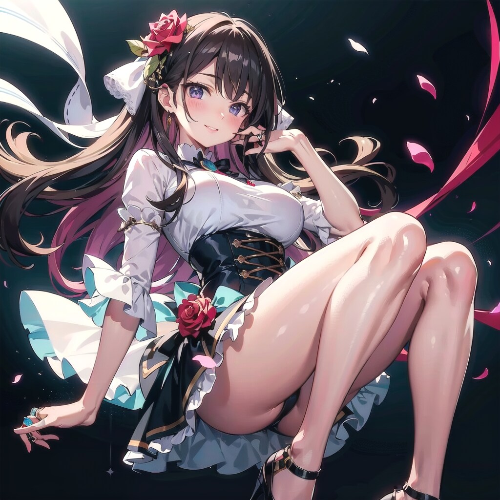 薔薇の花吹雪の中で