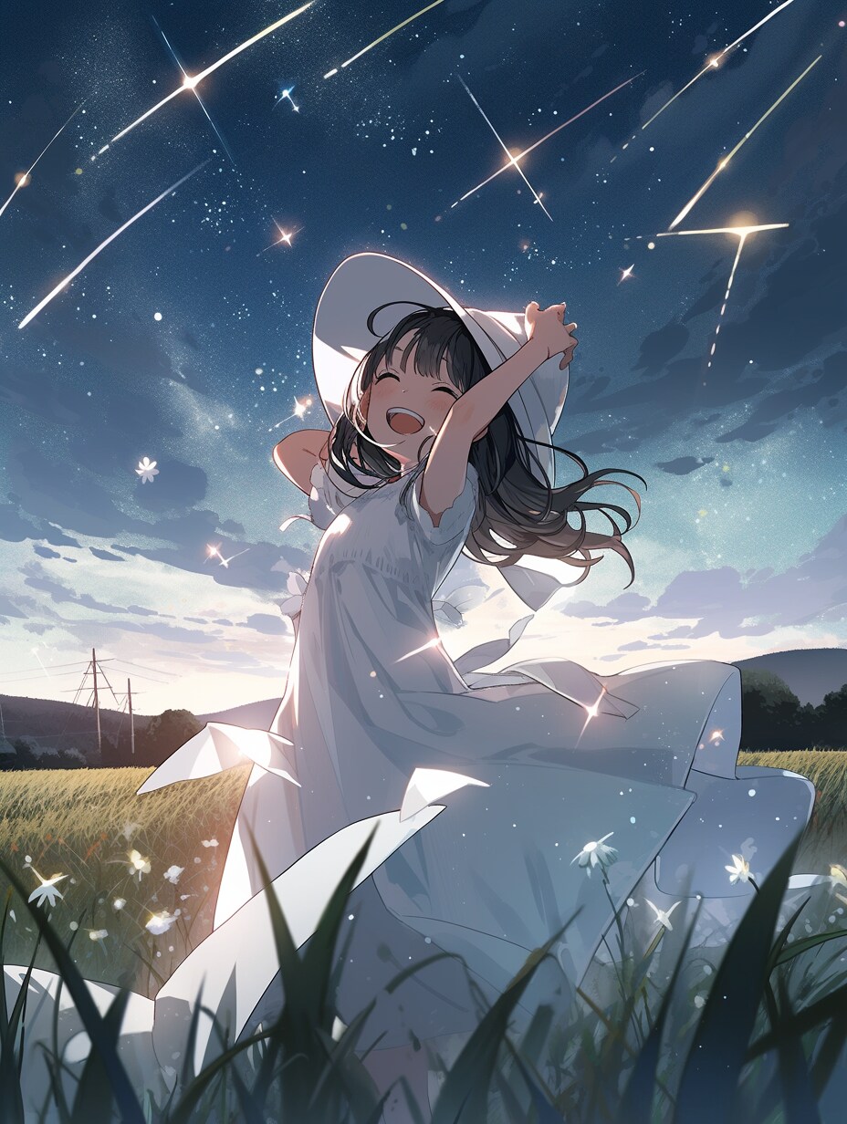 流星群の下で踊る女の子