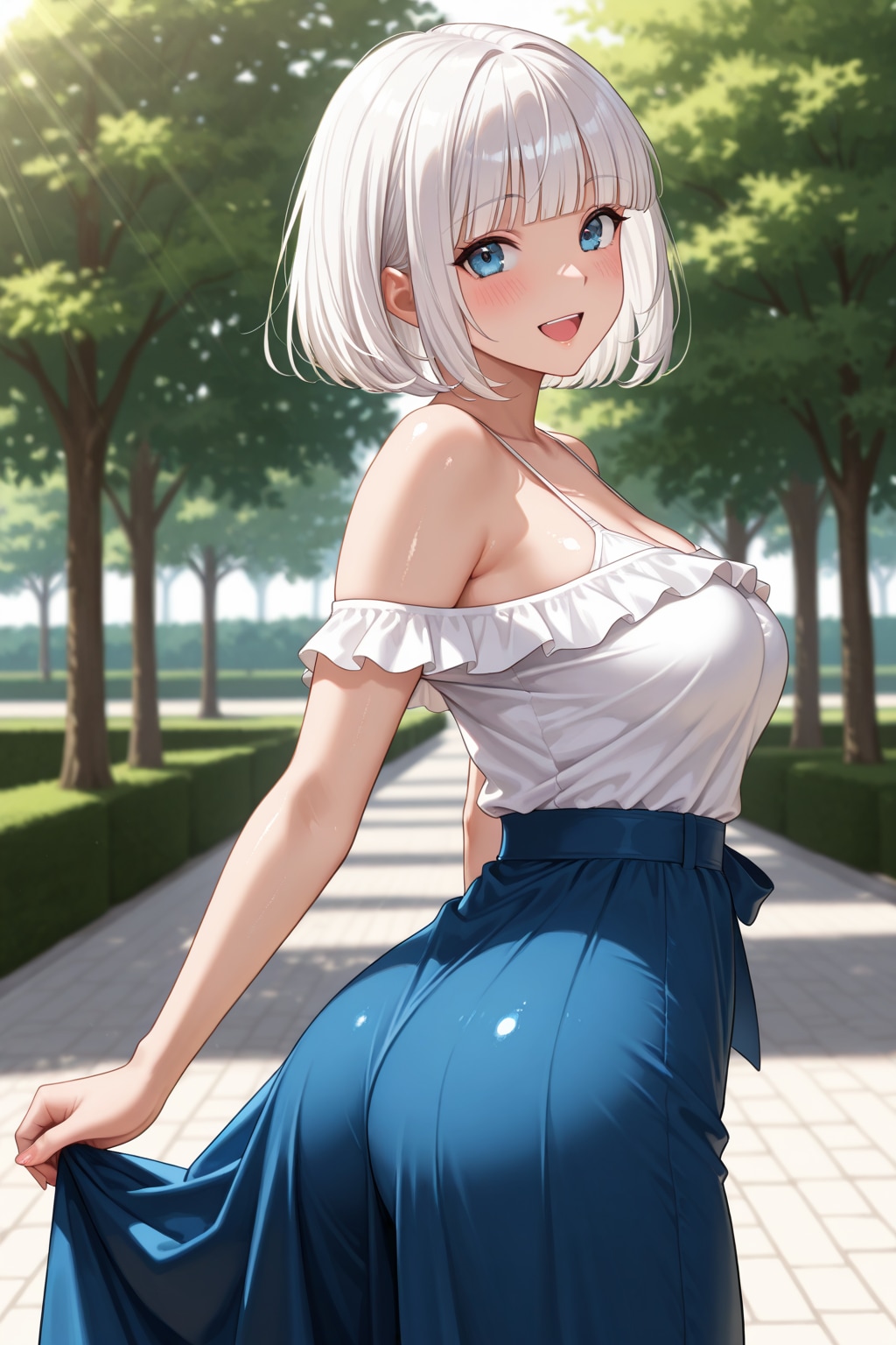 オフショルダーを着た白髪光莉ちゃん