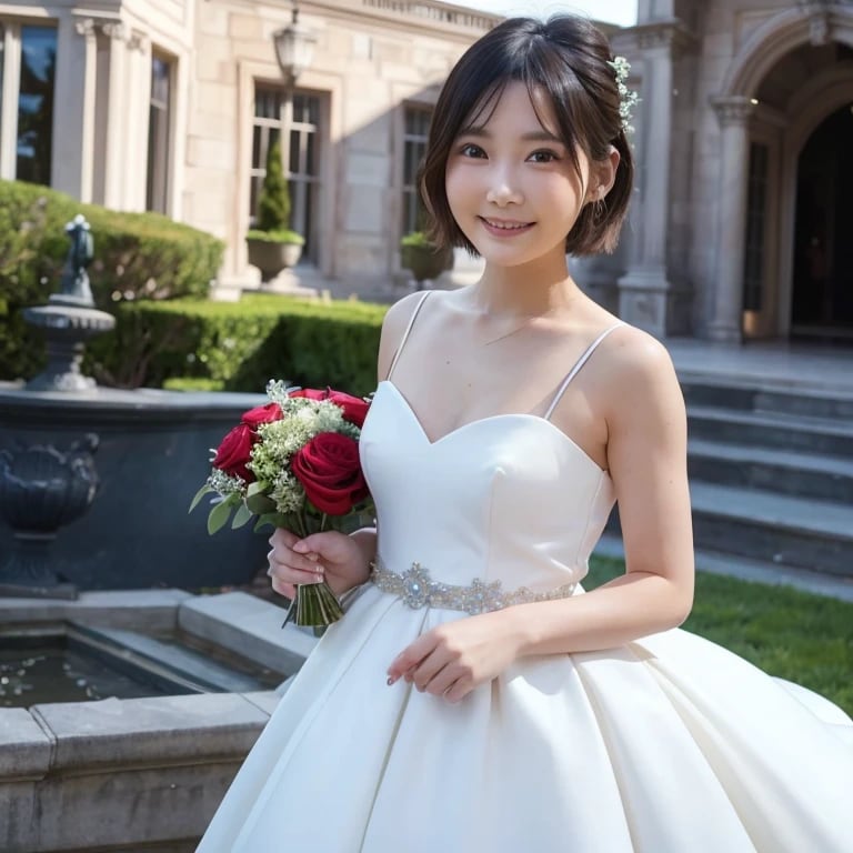 黒髪ボブでウェディングドレスの美女２２ | の人気AIイラスト・グラビア