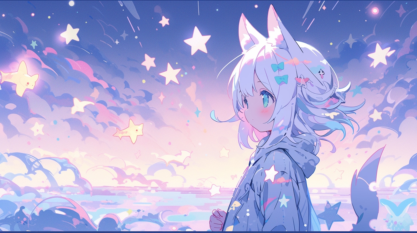 星降る海を望む猫耳少女の微笑み