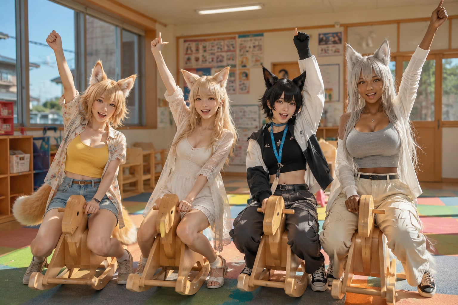 木馬に乗って、大はしゃぎ！