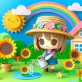 ヒマワリのある風景12・うちの子と虹と太陽 2枚目