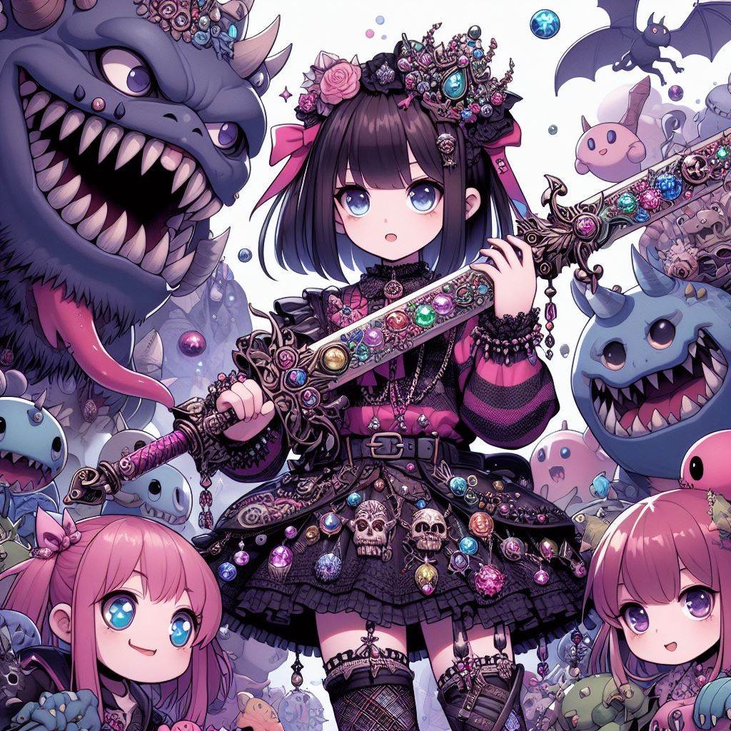 儀礼剣と派手な衣装の女の子