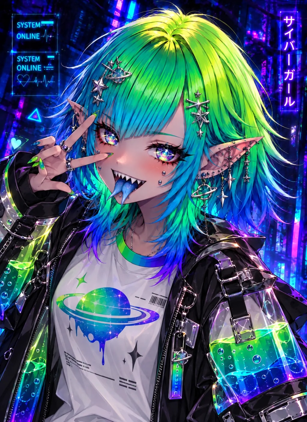 青いスプリットタンの女の子